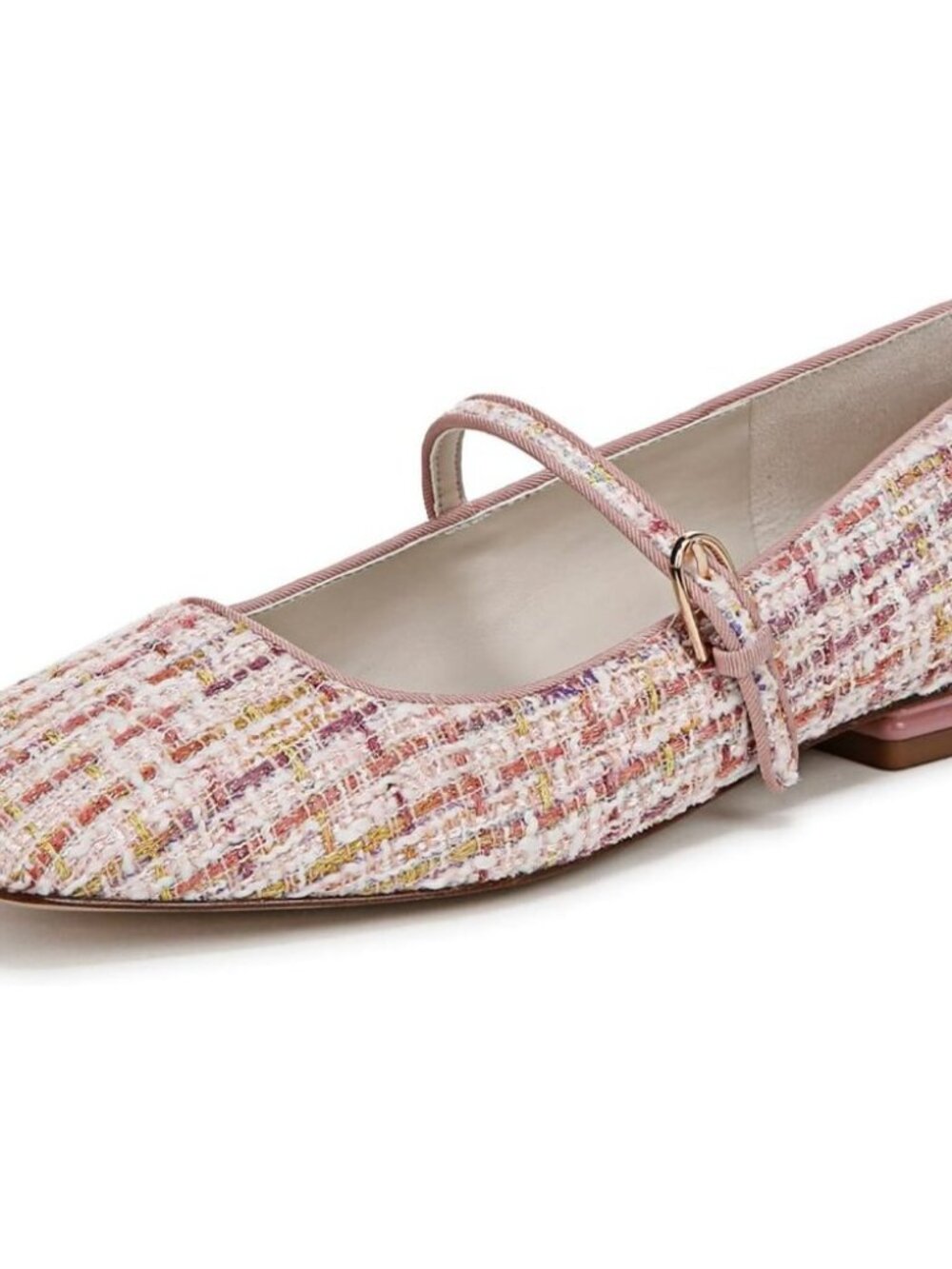 Franco Sarto Womens Pink Tweed Multi Faux Leather Tinsley Mary Jane Ballet Flats